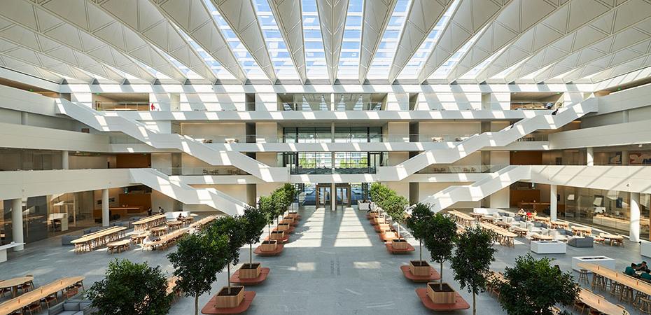 View of the central atrium at the Health Education Campus at Case Western Reserve University