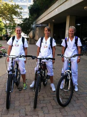 BSN Clinicals Students on bicycles