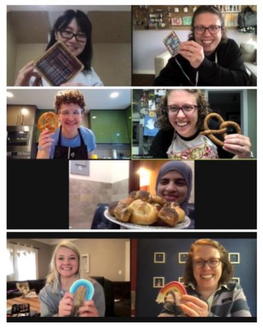 PSNA members gathered over Zoom to “Do Something with their Hands Besides Type” in the spring of 2021 with DIY kits from Etsy! Pictured here are Siqian Wang, Megan Foradori, Julia O’Brien, Zeyana Al Ismaili, and Megan Alder.