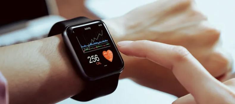 Smart watch with health info on person's wrist