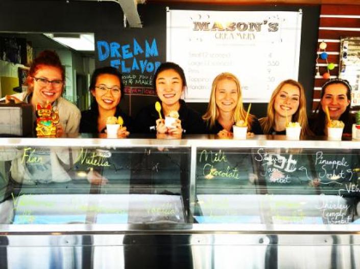 Students posing with icecream cones at Mason's Creamery