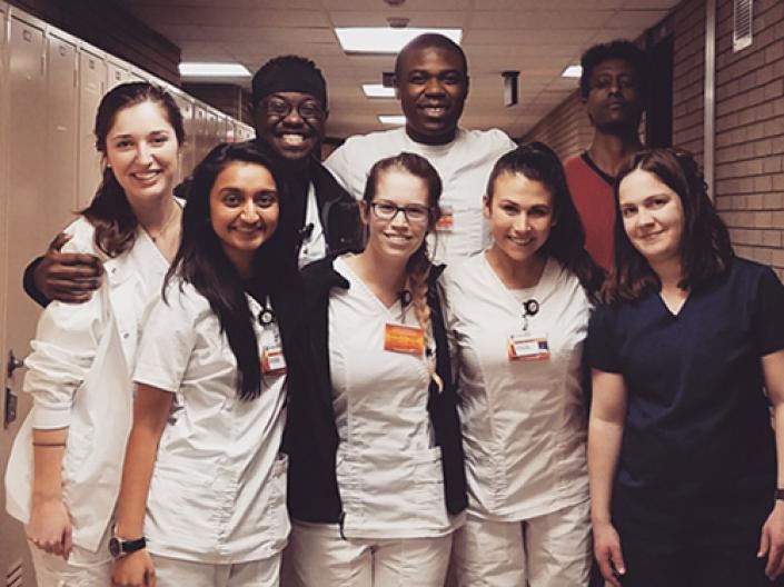Lauren Myers and classmates in a clinical group from the MN program.