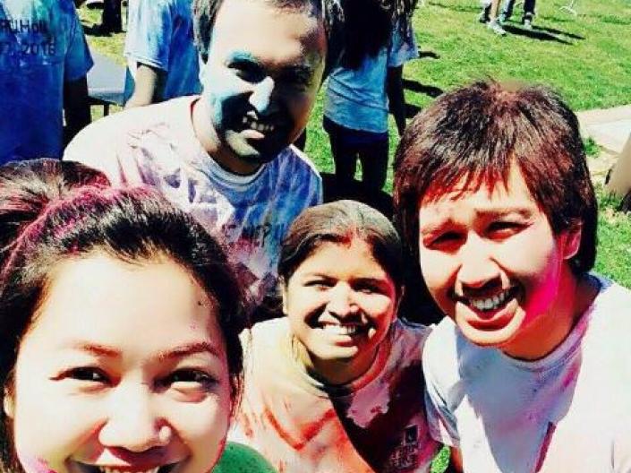 PhD students celebrate Holi, the festival of colors, on campus.