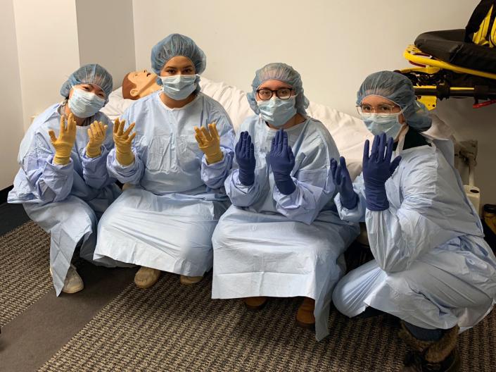 BSN students at the Frances Payne Bolton School of Nursing at Case Western Reserve University all suited up for clinical lab practice.