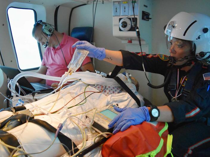 Flight nurse training inside the flight simulator at the Frances Payne Bolton School of Nursing
