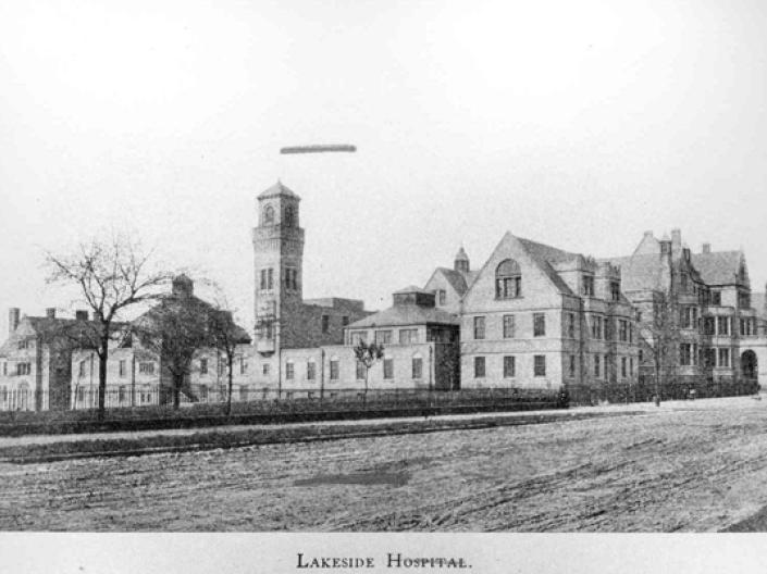 Historic black and white photo of Lakeside Hospital