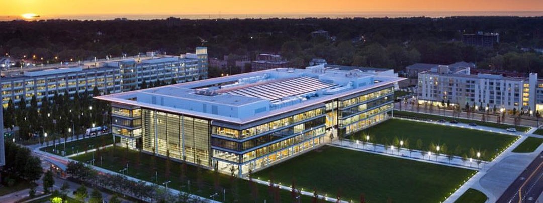 Image of the Health Education Campus at Case Western Reserve University at night.