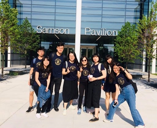 Students from Taipei Medical University pose outside of the Health Education Campus in July 2019