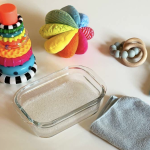 A colorful group of childrens toys