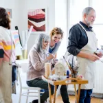 Stock image of older people doing various activities like painting
