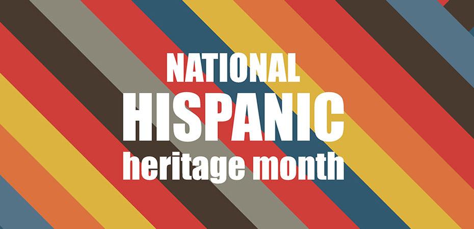 Multi-colored background with the text, "National Hispanic Heritage Month."