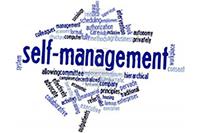 Photo of the phrase Self Management surrounded by smaller related words.
