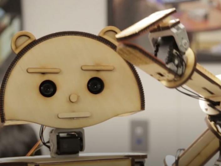 Picture of Woody the plywood-based robot created by researchers in the Smart Living Lab at the University Center on Aging and Health at Case Western Reserve University in Cleveland, Ohio.