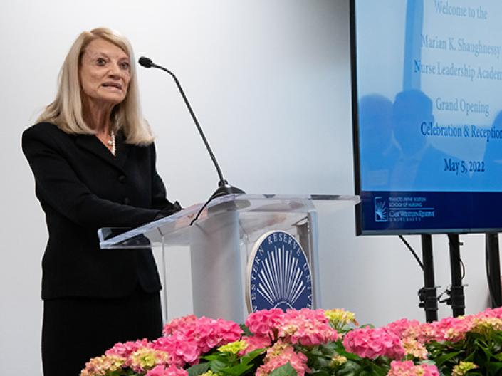 Dr. Joyce Fitzpatrick at the opening of the Marian K. Shaughnessy Nurse Leadership Academy