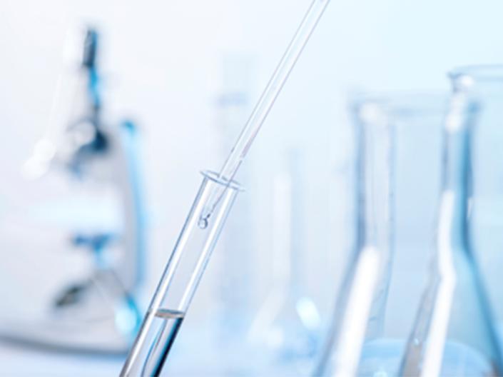 Test tube and beakers in a lab