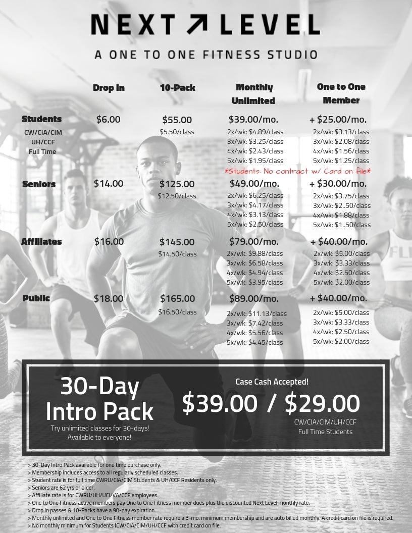Next Level prices over a class performing lunges