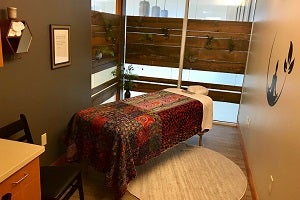 Massage room with bed