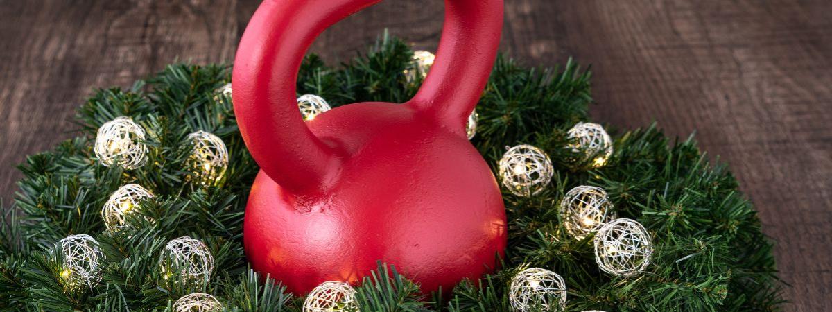Red Kettlebell in holiday greens