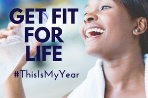 Get Fit for Life woman drinking bottle of water, #ThisIsMyYear