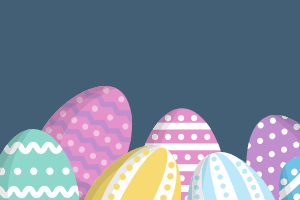Drawings of Easter Eggs on a blue background