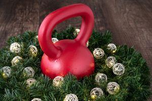 Red Kettlebell in Holiday Greens