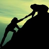Coaching logo person helping another up hill green sky Case Western Reserve University Coaching MOOC