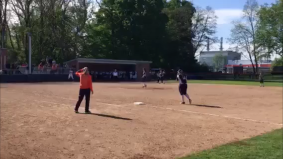 softball team celebrating after game ends