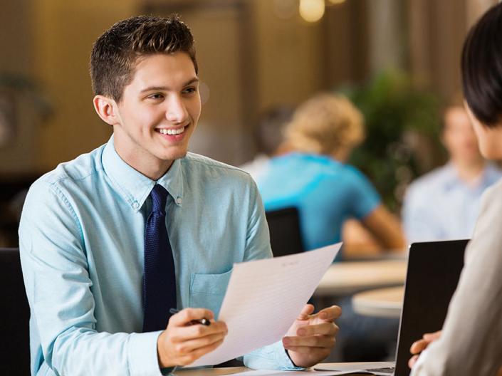 Student meeting with an employer at a Career Fair