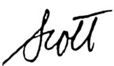 Cursive signature that reads "Scott" for Case Western Reserve Interim President Scott Cowen