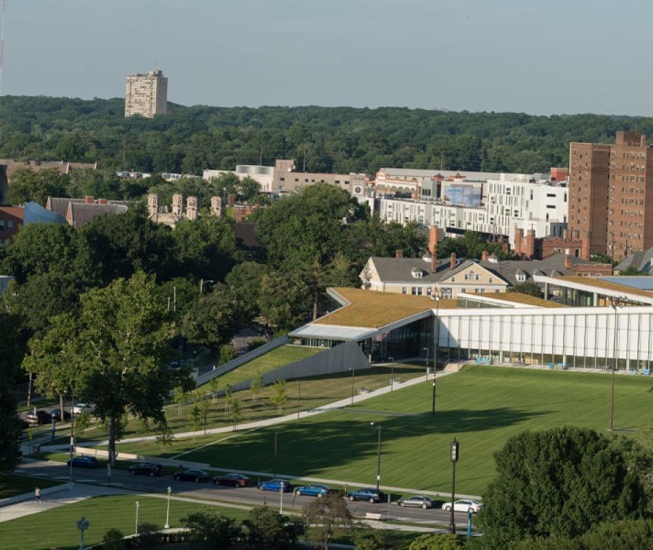 Aerial view of Nord Greenway at Case Western Reserve University
