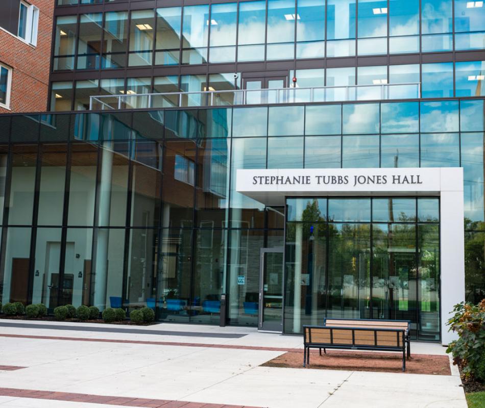 Exterior view of Stephanie Tubbs Jones Residence Hall at Case Western Reserve University