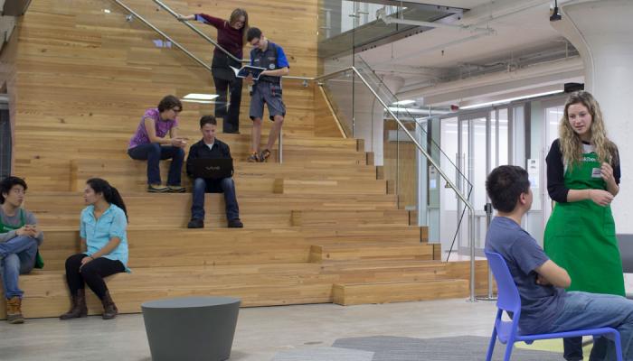 Interior view of the second floor of Sears think[box] at Case Western Reserve University