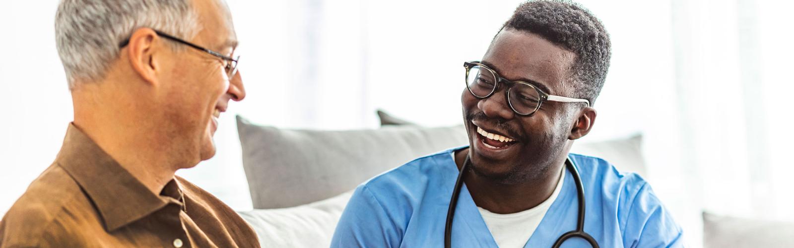 Student talking with a patient