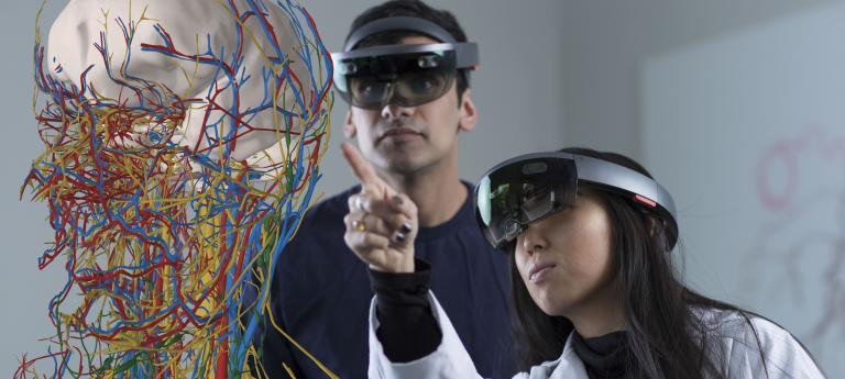 Applied Anatomy students using the HoloLens software