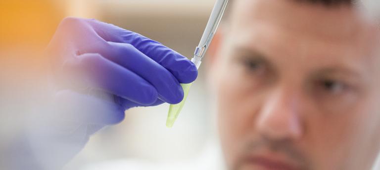 Pathology student in a lab