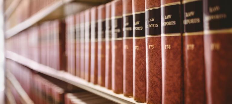 Close up of a books shelves of law reports