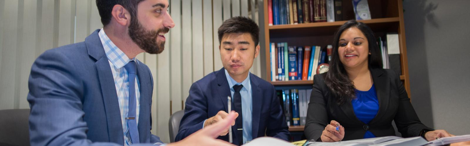 Law students in the law school working on a project
