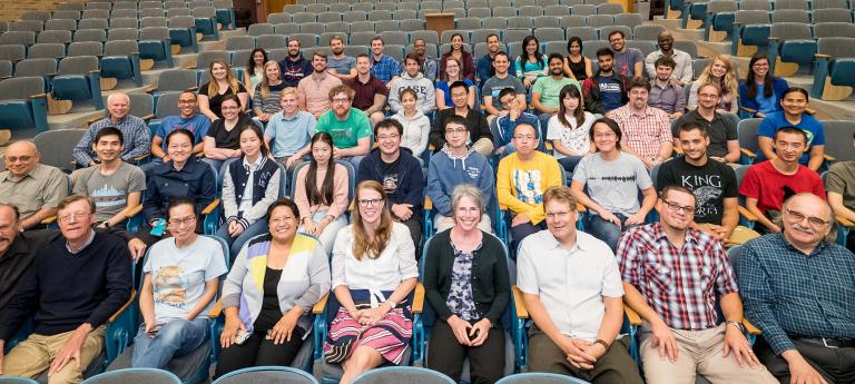 Group photo of chemistry grad students and faculty