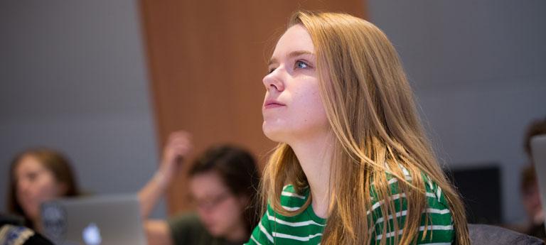 Photo of a Case Western Reserve University student in a classroom