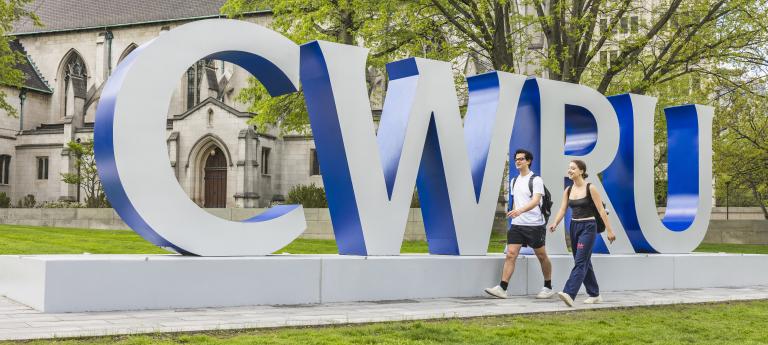 A CWRU sign on campus