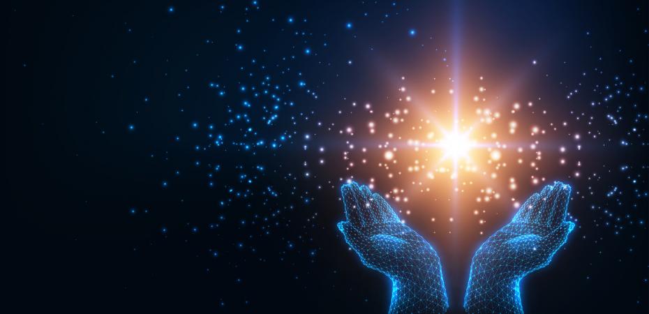 Hands cradling stars