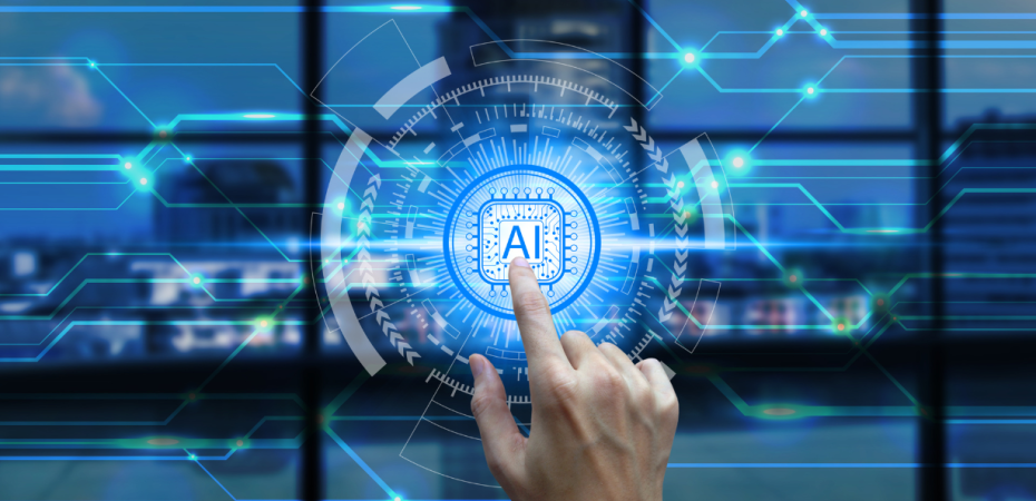 A finger pointing at the letters "AI"