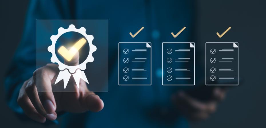 Standardization and certification checklist concept. Compliance with regulation and standards.