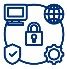 Security Considerations with computer, web gear and security icons