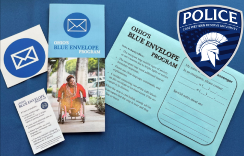 blue envelope and cwru police patch