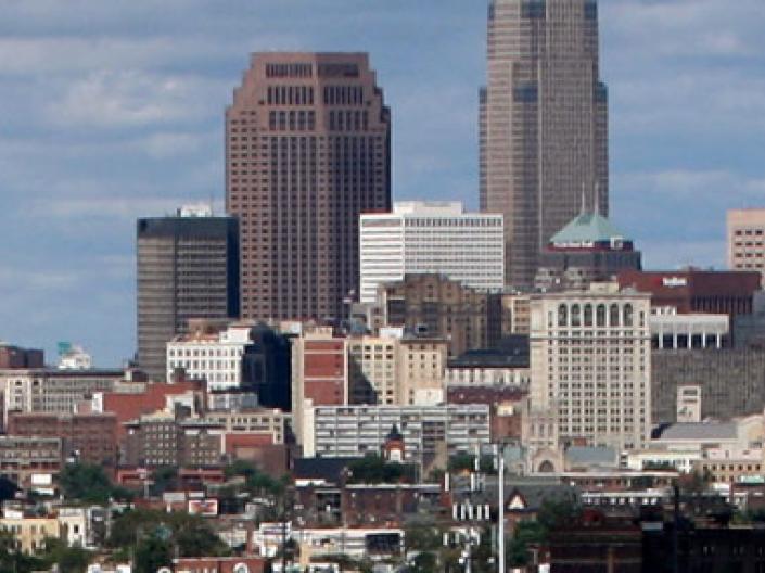 View of city of cleveland, ohio skyline, looking north