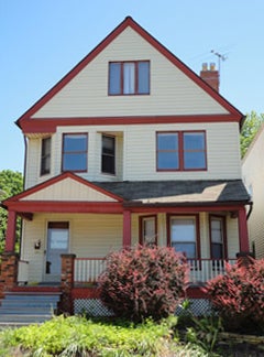 Creme and Red duplex home in University Circle, Cleveland Ohio
