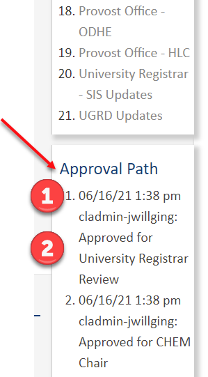 Screenshot highlighting the Approval Path under below the workflow steps