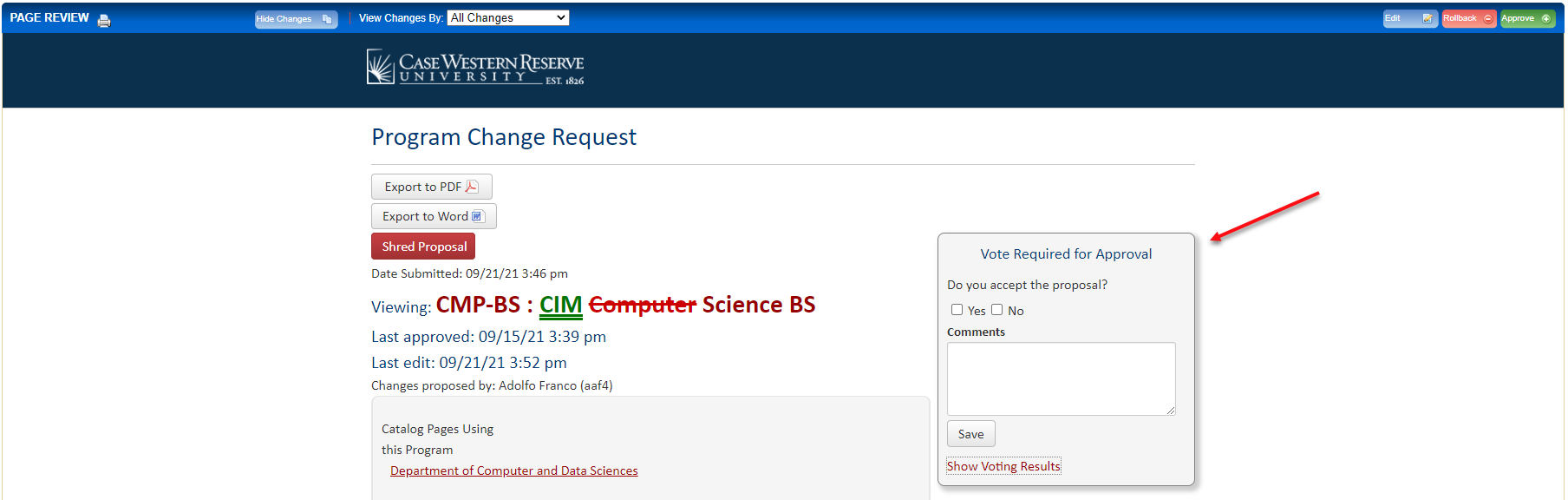 Screenshot of PAF voting pop-up box.