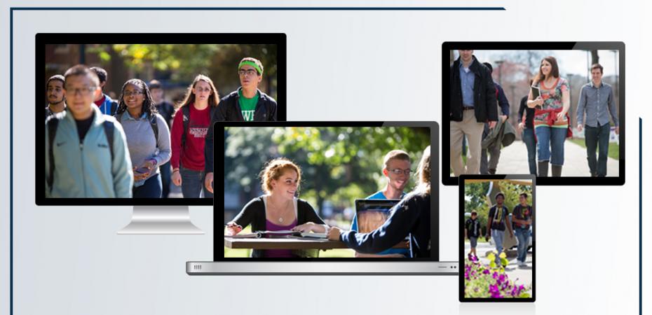 Various screen with CWRU students on each.